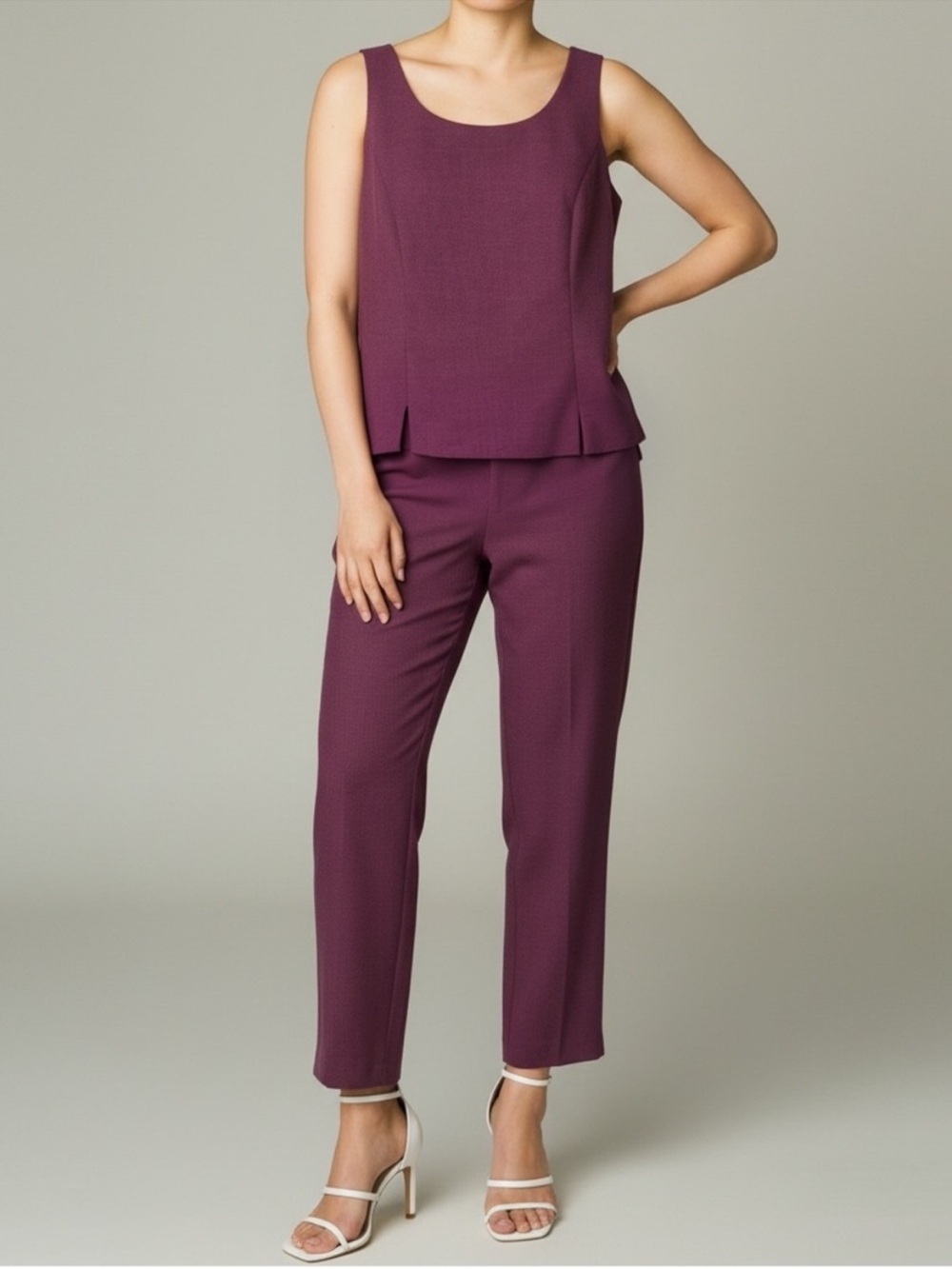 Perceptions Pantsuit Purple Sleeveless Top & Straight Pants 2 Piece Set Size 12
